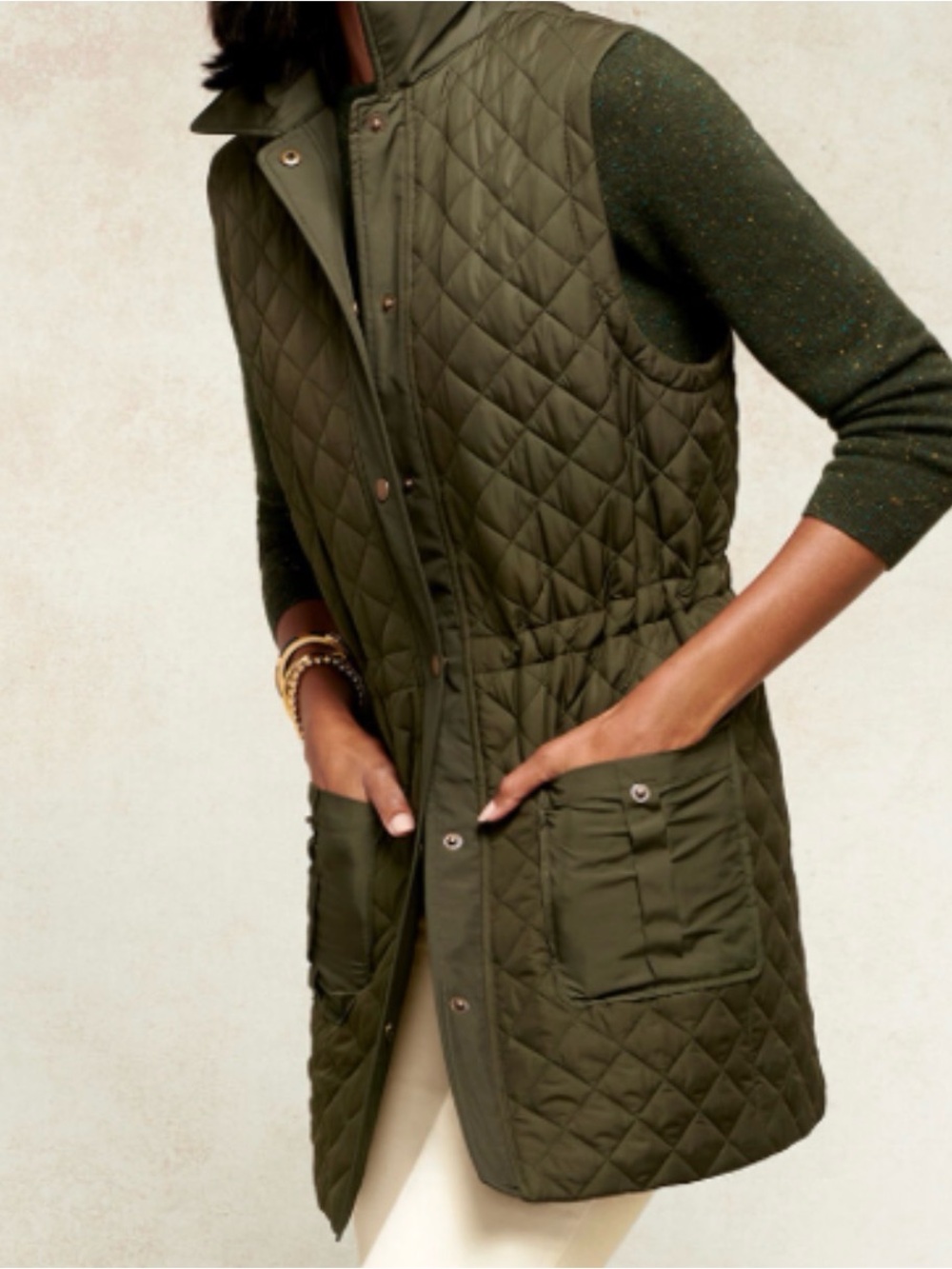 Talbots Quilted Sleeveless Vest in Olive